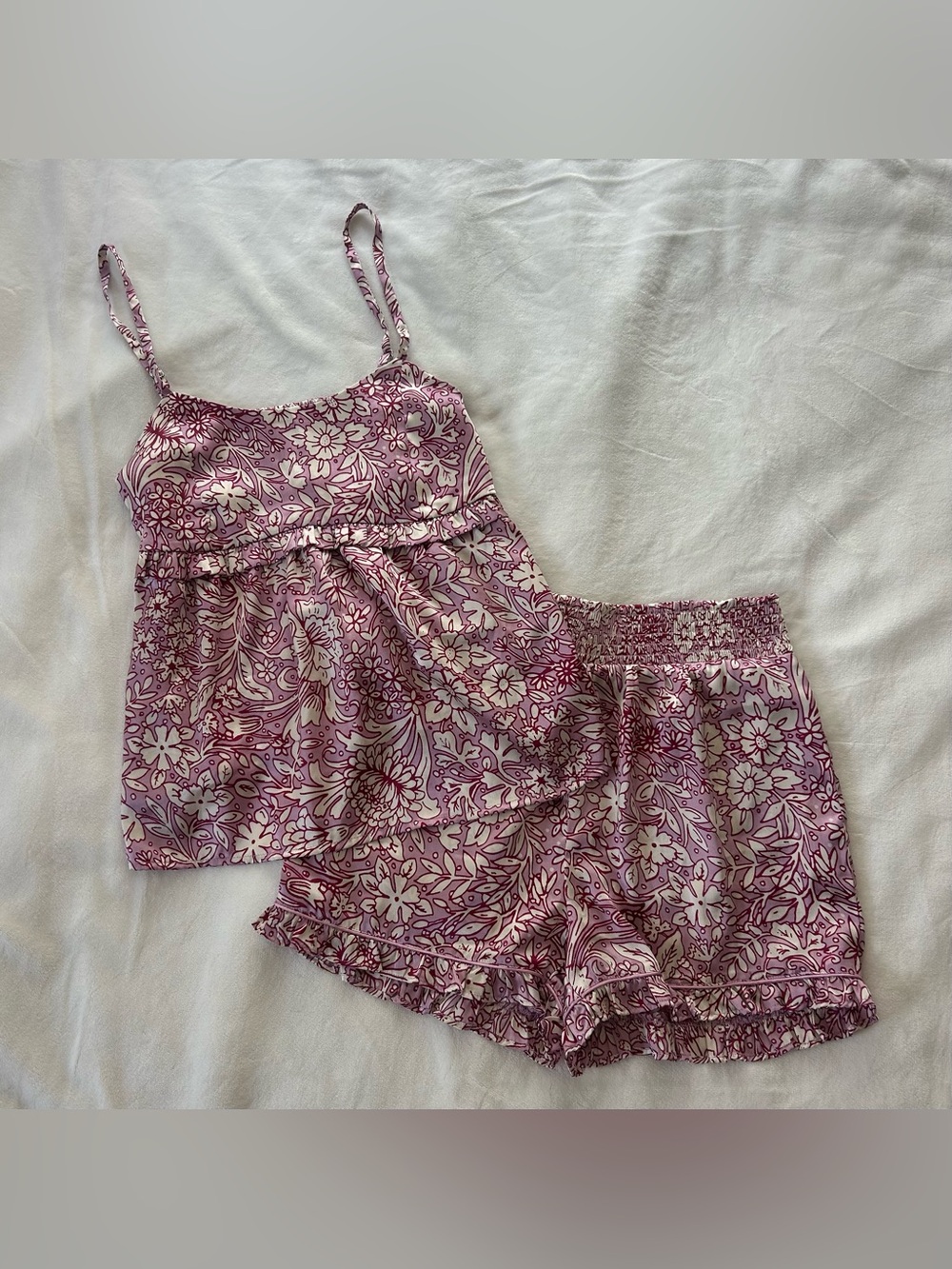 Rachel Ashwell Pink Floral Satin Pajama Set – Size Small